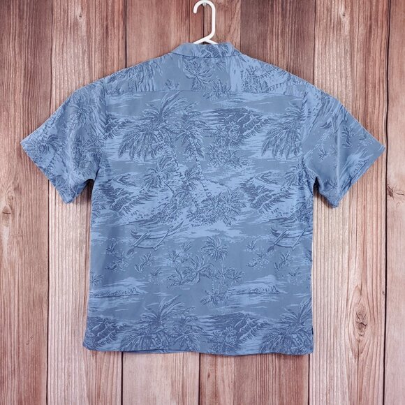 Kahala Mens Large Blue Aloha Hawaiian Palm Tree Island Scenic SS Camp Shirt - Picture 2 of 13